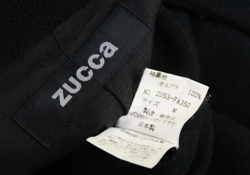 ISSEY MIYAKE JAPAN. zucca, Black Wool Peak Lapel Chester Coat
