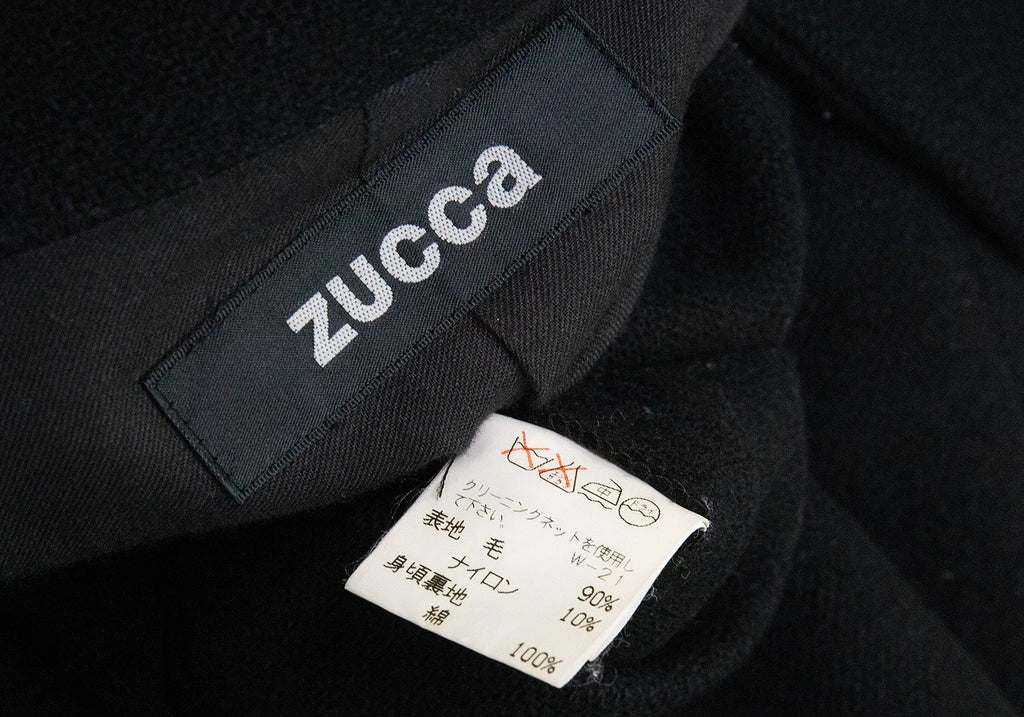 ISSEY MIYAKE JAPAN. zucca, Black Wool Peak Lapel Chester Coat