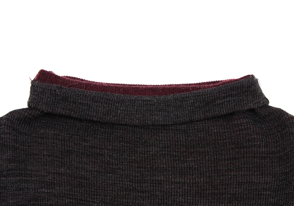 YOHJI YAMAMOTO JAPAN. Y's  Charcoal,Bordeaux Bicolor Ribbed Knit