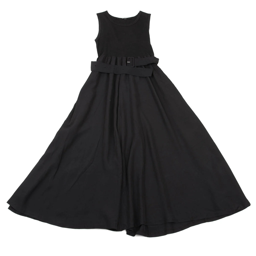 YOHJI YAMAMOTO JAPAN.  WORKSHOP Black Rayon Switching Belted Dress