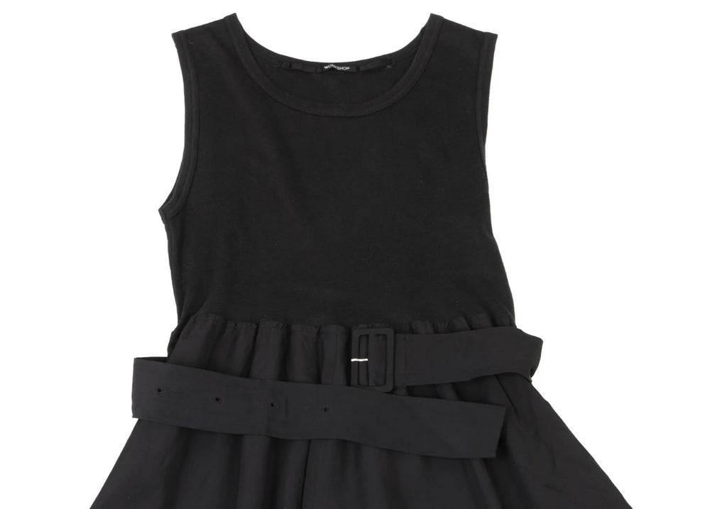 YOHJI YAMAMOTO JAPAN.  WORKSHOP Black Rayon Switching Belted Dress