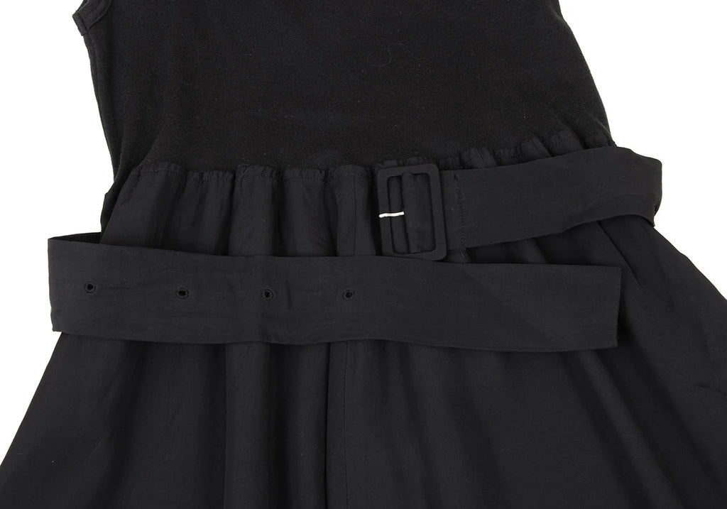 YOHJI YAMAMOTO JAPAN.  WORKSHOP Black Rayon Switching Belted Dress