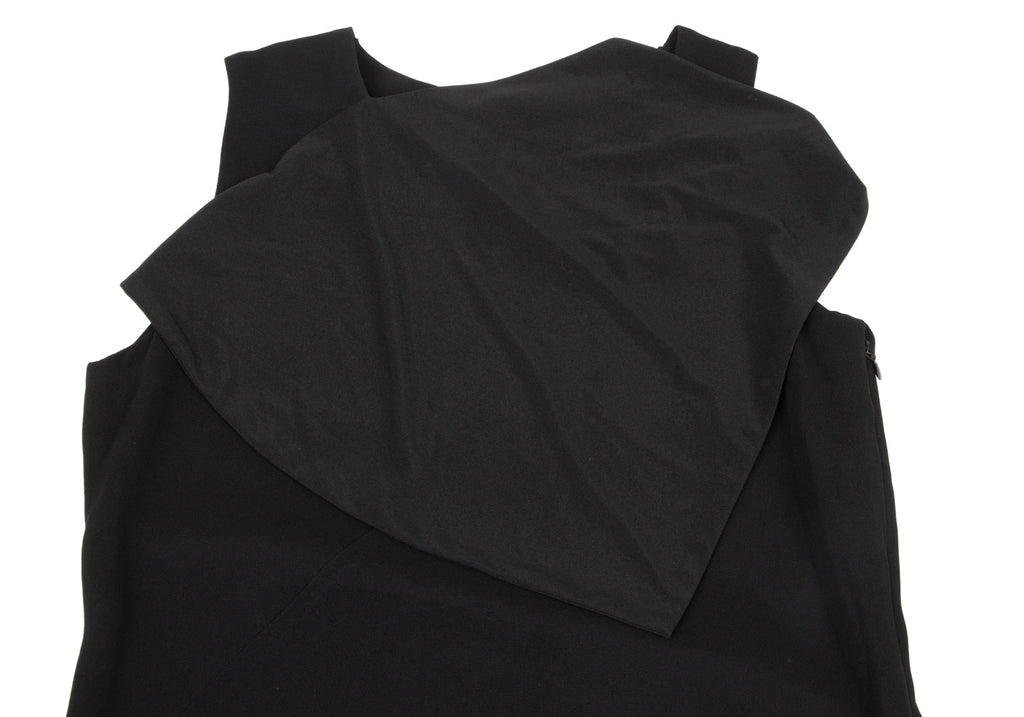 YOHJI YAMAMOTO JAPAN. Y'S WORKSHOP. Black Drape Neck Rayon Sleeveless Dress