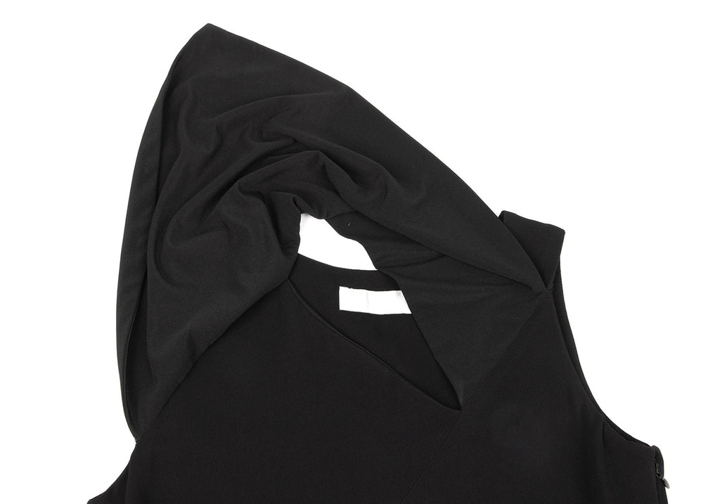 YOHJI YAMAMOTO JAPAN. Y'S WORKSHOP. Black Drape Neck Rayon Sleeveless Dress