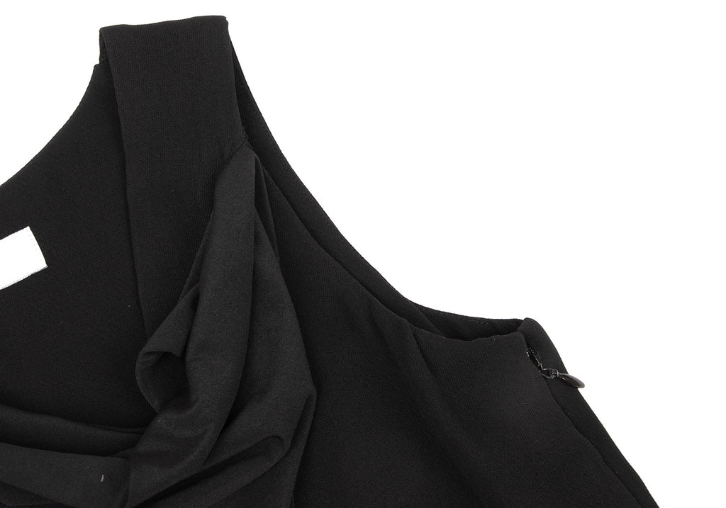 YOHJI YAMAMOTO JAPAN. Y'S WORKSHOP. Black Drape Neck Rayon Sleeveless Dress