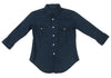 R by 45rpm JAPAN. Indigo Dyed Metallic Button 3/4 Sleeve Blouse