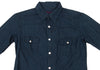 R by 45rpm JAPAN. Indigo Dyed Metallic Button 3/4 Sleeve Blouse