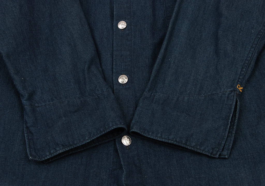 R by 45rpm JAPAN. Indigo Dyed Metallic Button 3/4 Sleeve Blouse