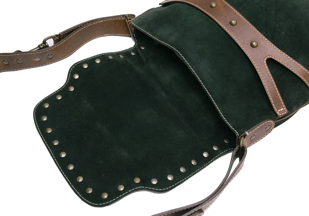 Chloe Paris. Dark Green Suede Brown Leather Shoulder Bag