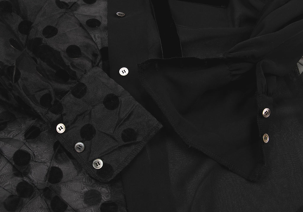 COMME des GARCONS JAPAN. TRICOT. Black Flocky Dot Switching Semi-Sheer Shirt