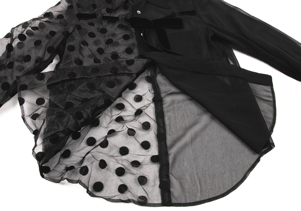 COMME des GARCONS JAPAN. TRICOT. Black Flocky Dot Switching Semi-Sheer Shirt