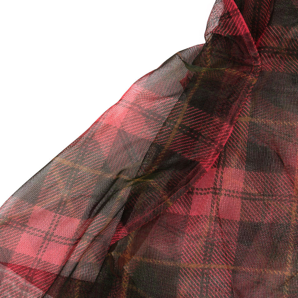 ISSEY MIYAKE JAPAN. sunaokuwahara I.S. Red Check Plaid Mesh Drape Neck Top