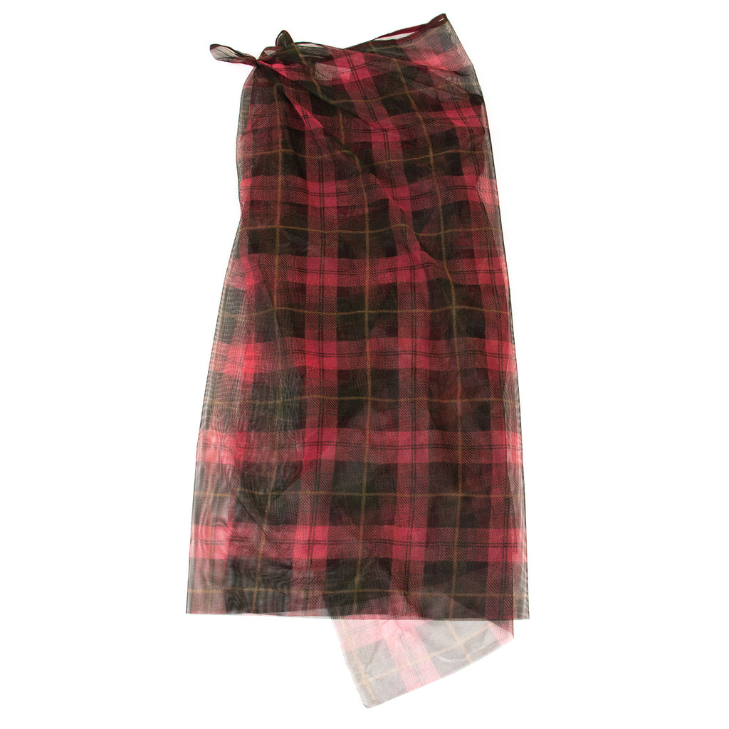 ISSEY MIYAKE JAPAN. sunaokuwahara I.S. Mesh Red Check Plaid Wrap Skirt