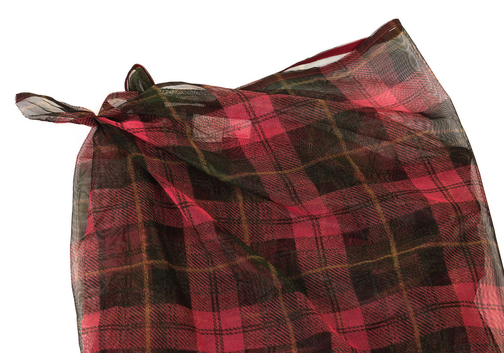 ISSEY MIYAKE JAPAN. sunaokuwahara I.S. Mesh Red Check Plaid Wrap Skirt