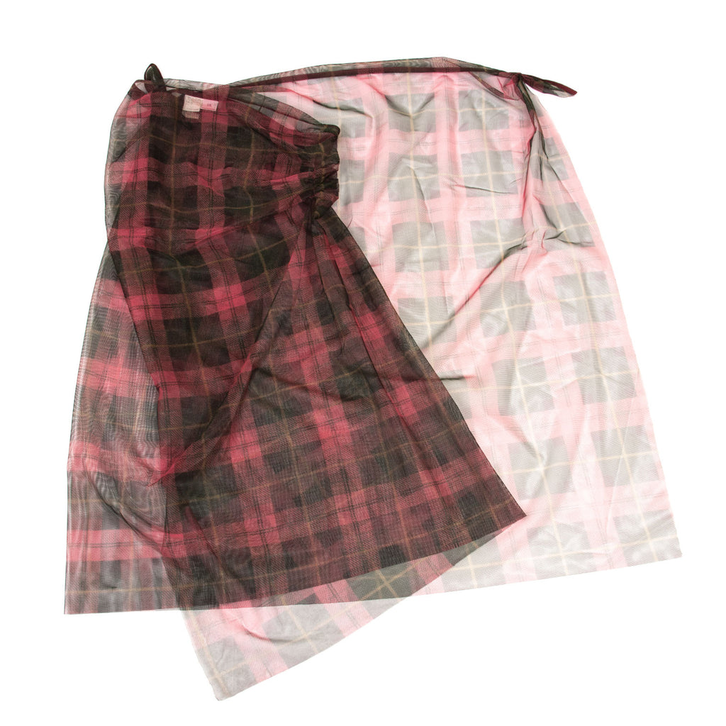 ISSEY MIYAKE JAPAN. sunaokuwahara I.S. Mesh Red Check Plaid Wrap Skirt