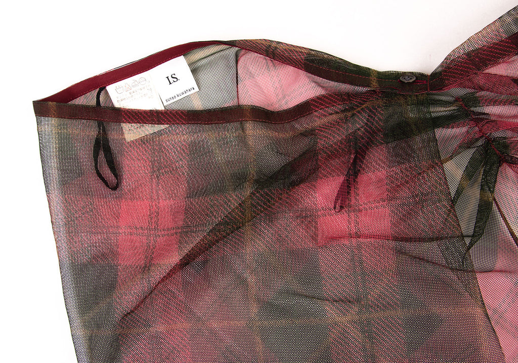 ISSEY MIYAKE JAPAN. sunaokuwahara I.S. Mesh Red Check Plaid Wrap Skirt