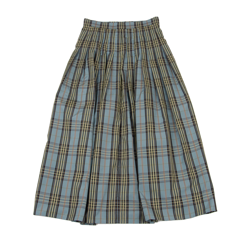 BEAMS JAPAN. Demi-Luxe Sky blue, Multi-Color Checked Tuck Design Skirt