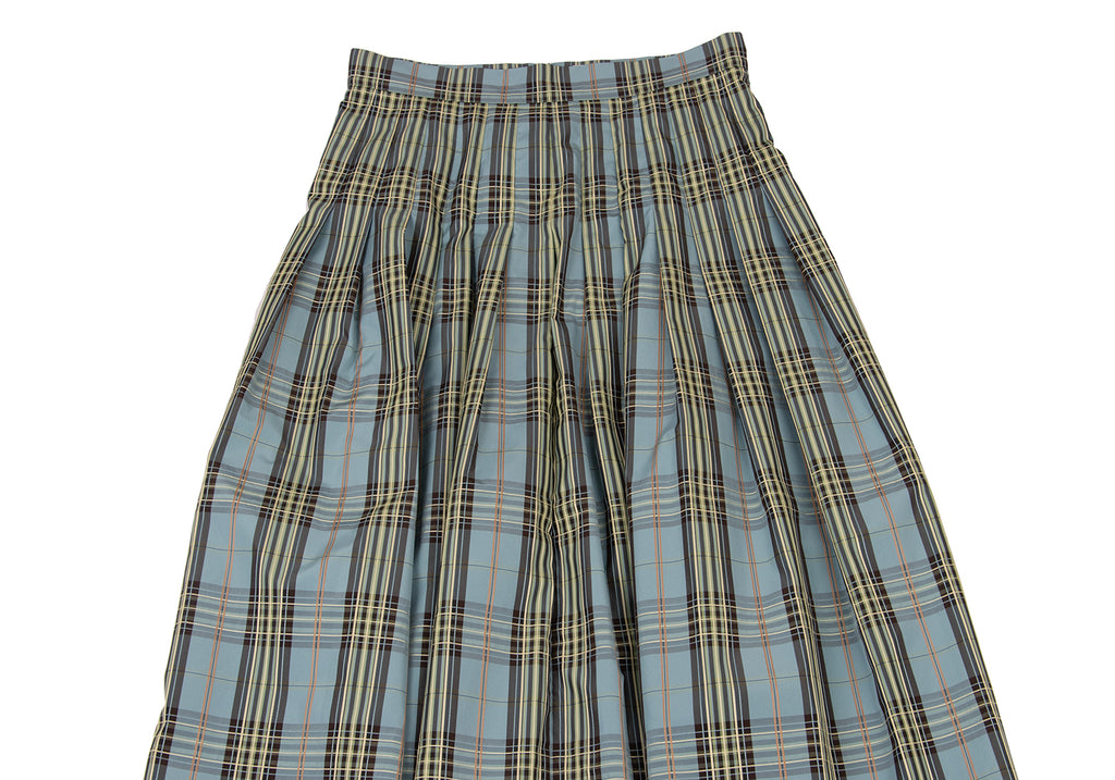 BEAMS JAPAN. Demi-Luxe Sky blue, Multi-Color Checked Tuck Design Skirt