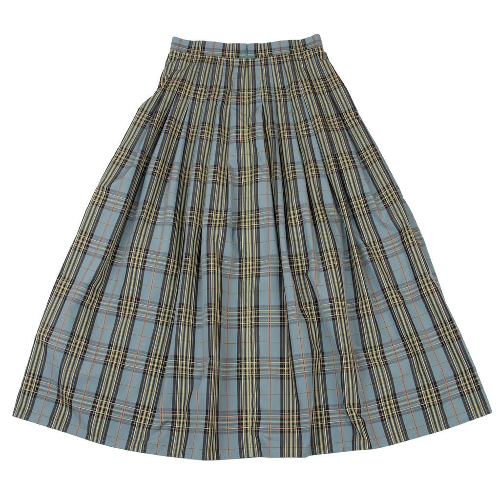 BEAMS JAPAN. Demi-Luxe Sky blue, Multi-Color Checked Tuck Design Skirt