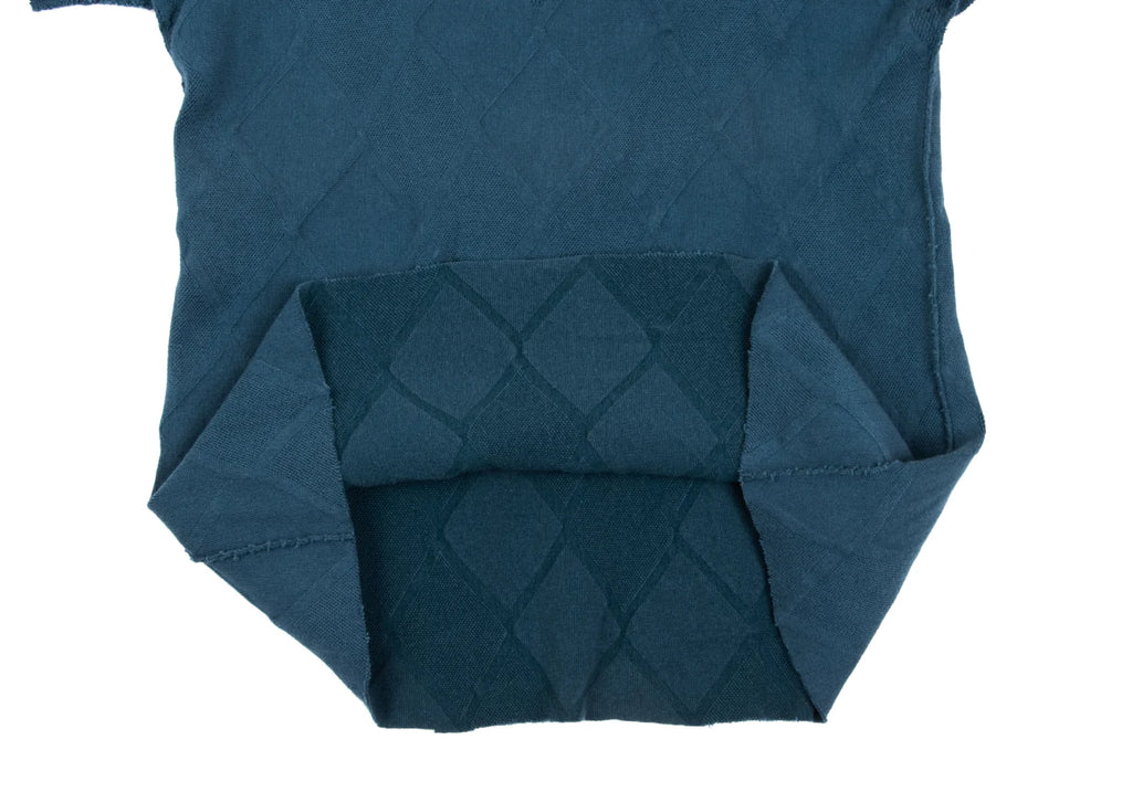 ISSEY MIYAKE JAPAN.   Navy Mesh Switching Check Hight-neck Short Sleeve Top