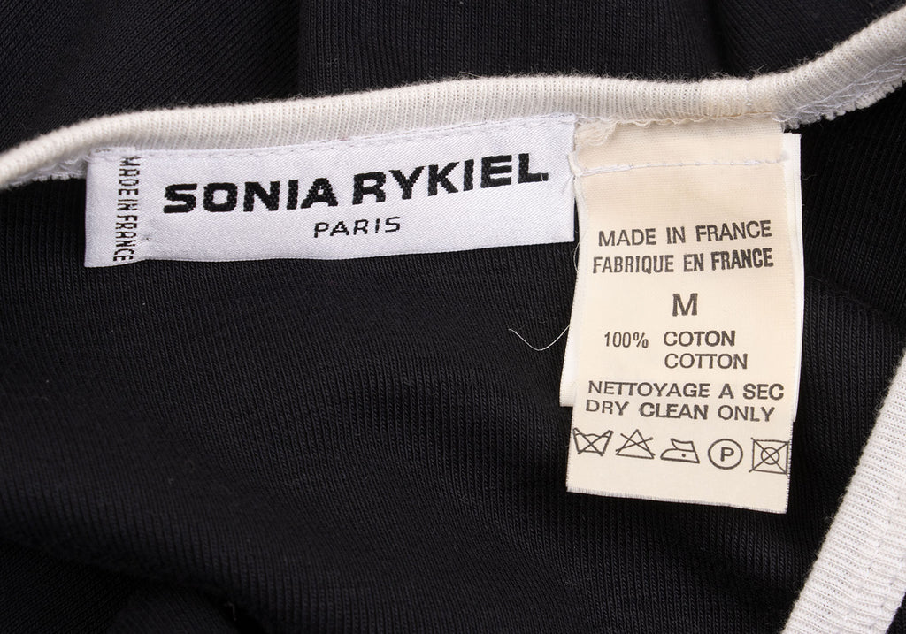 SONIA RYKIEL PARIS. White Piping Black Cotton Wrap Design Dress