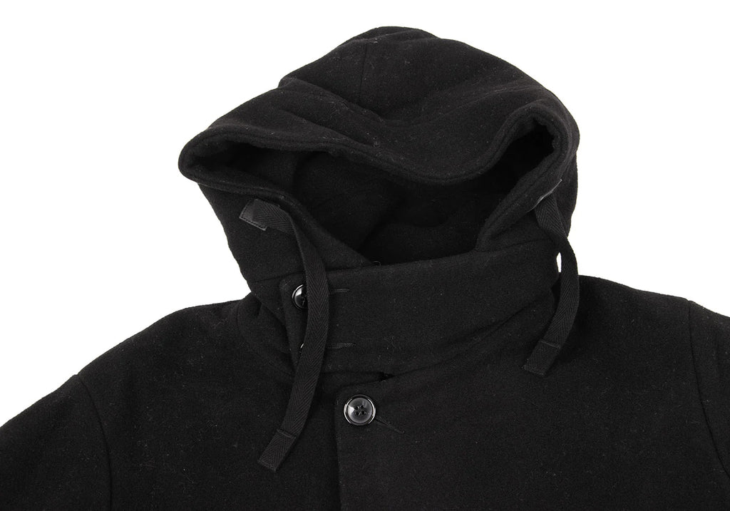 ISSEY MIYAKE JAPAN. zucca Black Wool Melton Hooded Coat