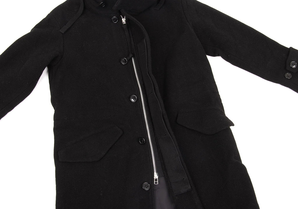 ISSEY MIYAKE JAPAN. zucca Black Wool Melton Hooded Coat