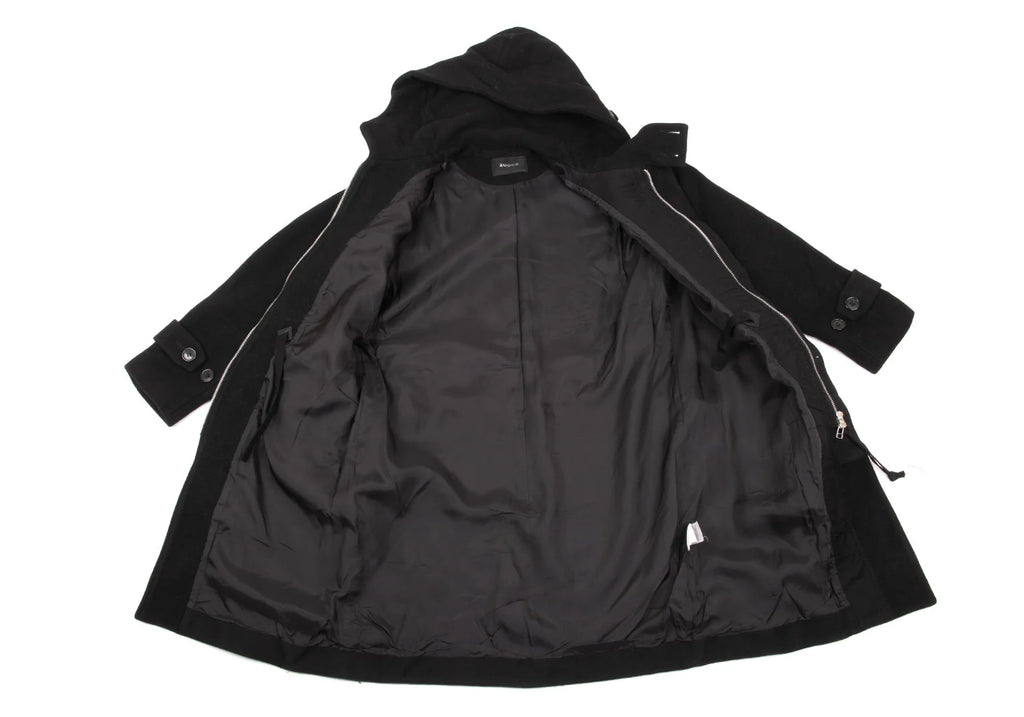 ISSEY MIYAKE JAPAN. zucca Black Wool Melton Hooded Coat