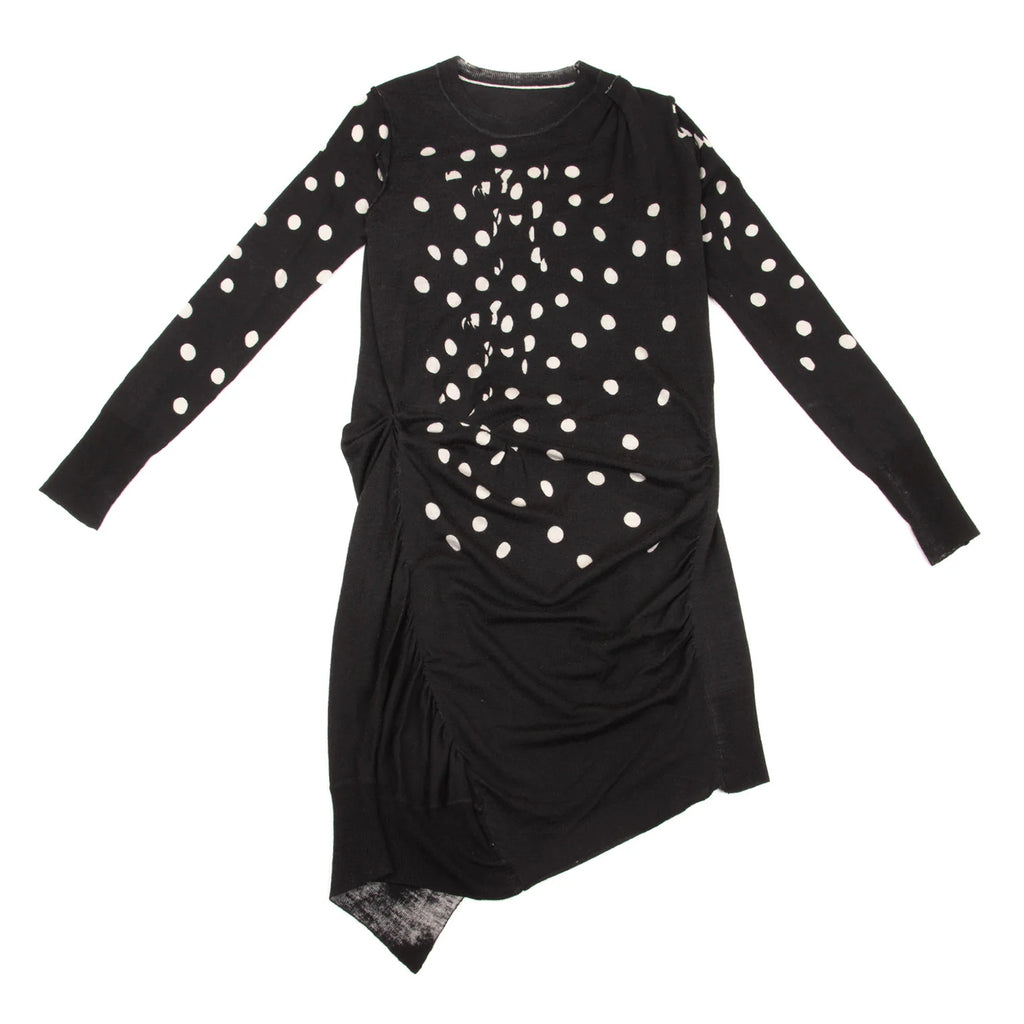 SENSOUNICO  JNBY JAPAN. Dot Printed Black Gather Design Knit Dress