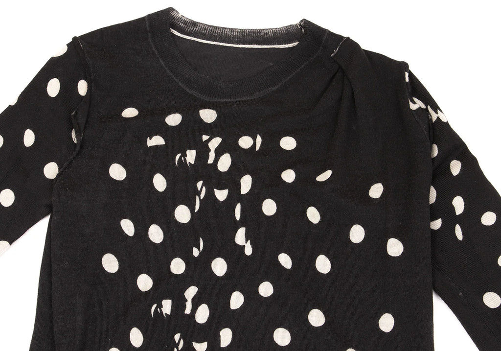 SENSOUNICO  JNBY JAPAN. Dot Printed Black Gather Design Knit Dress