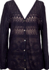 Mademoiselle NON NON  JAPAN. Navy Rayon Blend Lace Switching Semi Sheer Cardigan Top