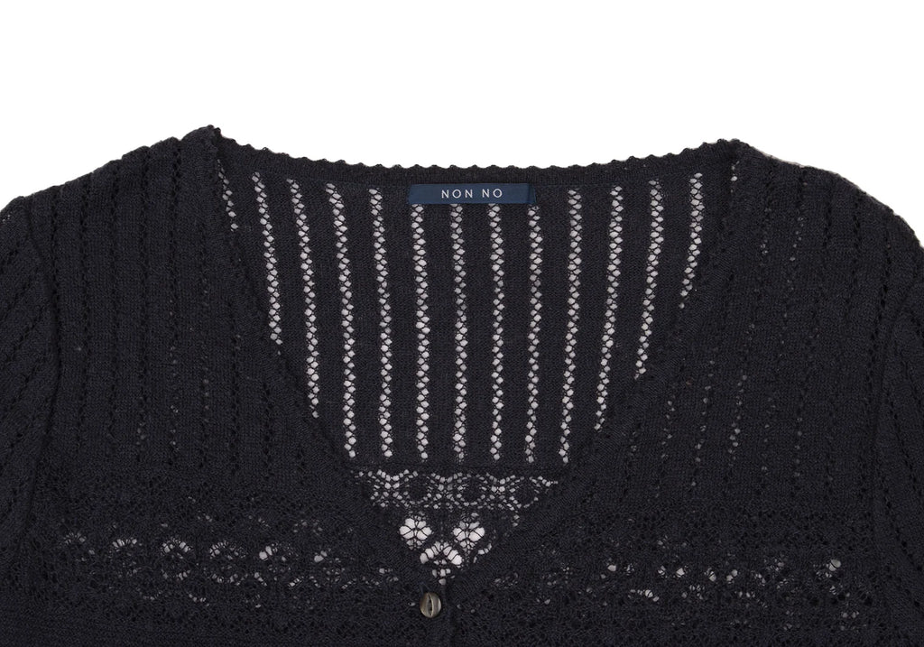 Mademoiselle NON NON  JAPAN. Navy Rayon Blend Lace Switching Semi Sheer Cardigan Top