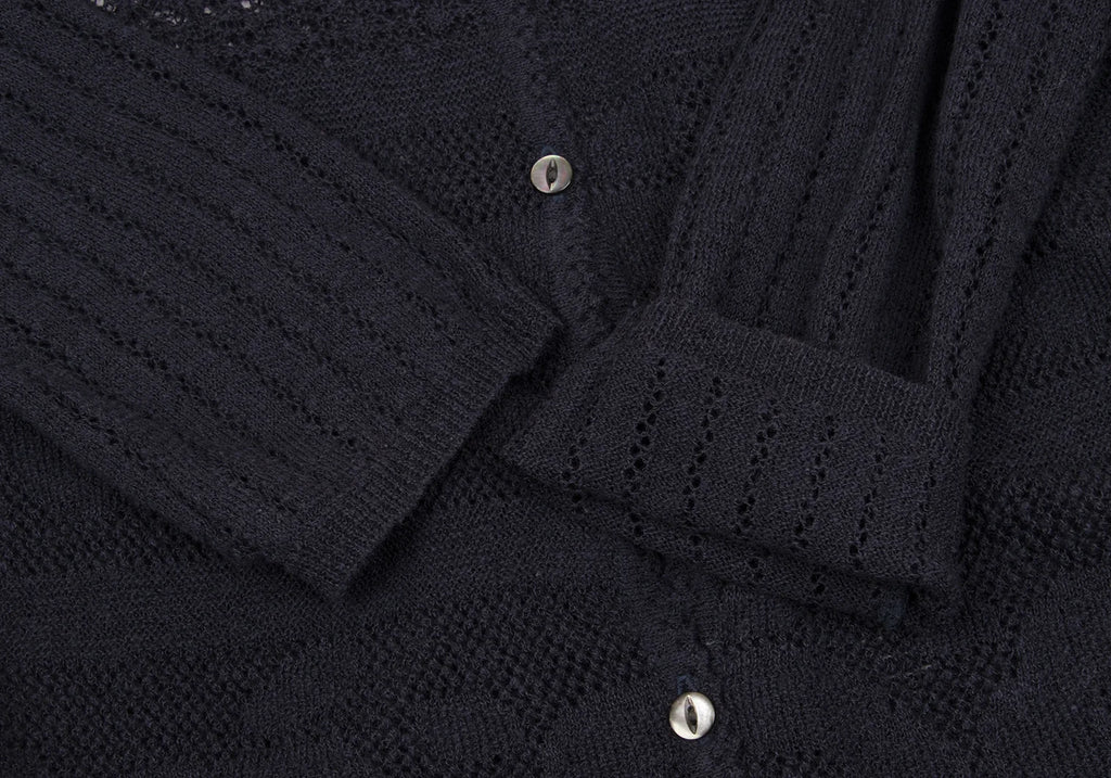 Mademoiselle NON NON  JAPAN. Navy Rayon Blend Lace Switching Semi Sheer Cardigan Top