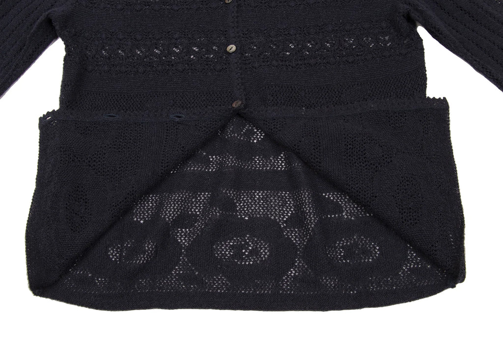 Mademoiselle NON NON  JAPAN. Navy Rayon Blend Lace Switching Semi Sheer Cardigan Top