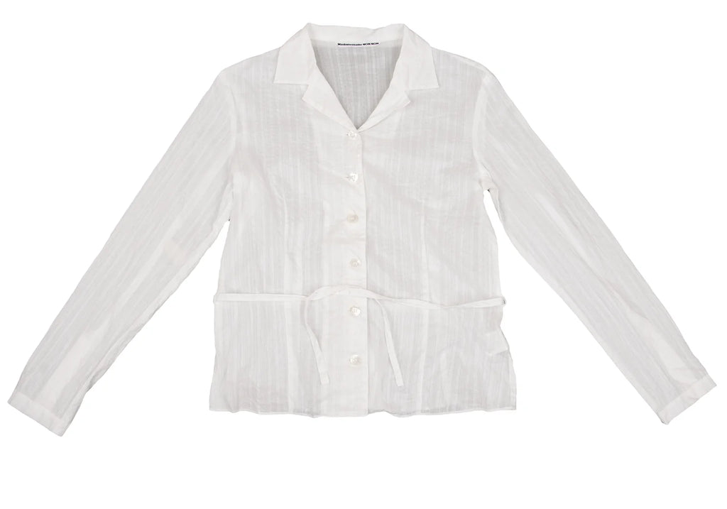 Mademoiselle NON NON JAPAN. White Cotton Waist Cord See-through Shirt