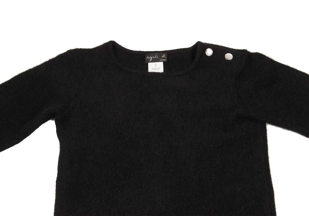 agnes b. PARIS. Black Angora Blend Shoulder Button Knit Dress