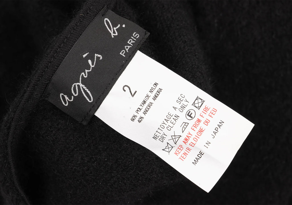 agnes b. PARIS. Black Angora Blend Shoulder Button Knit Dress