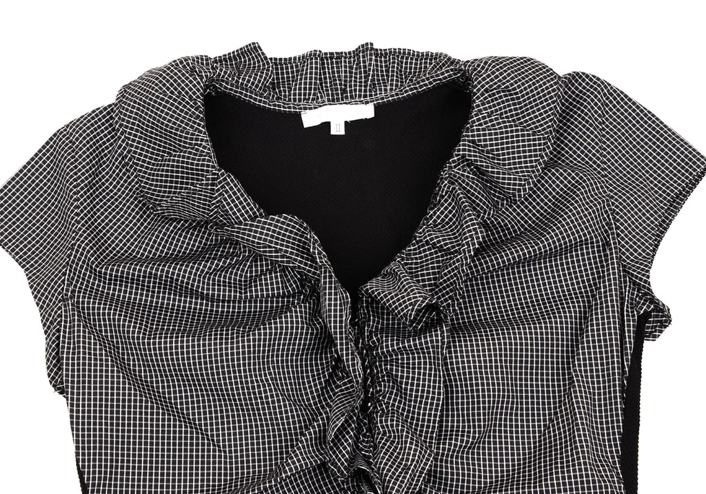 NARACAMICIE JAPAN. Black/Grey Checked Frill Switching Sleeveless Blouse