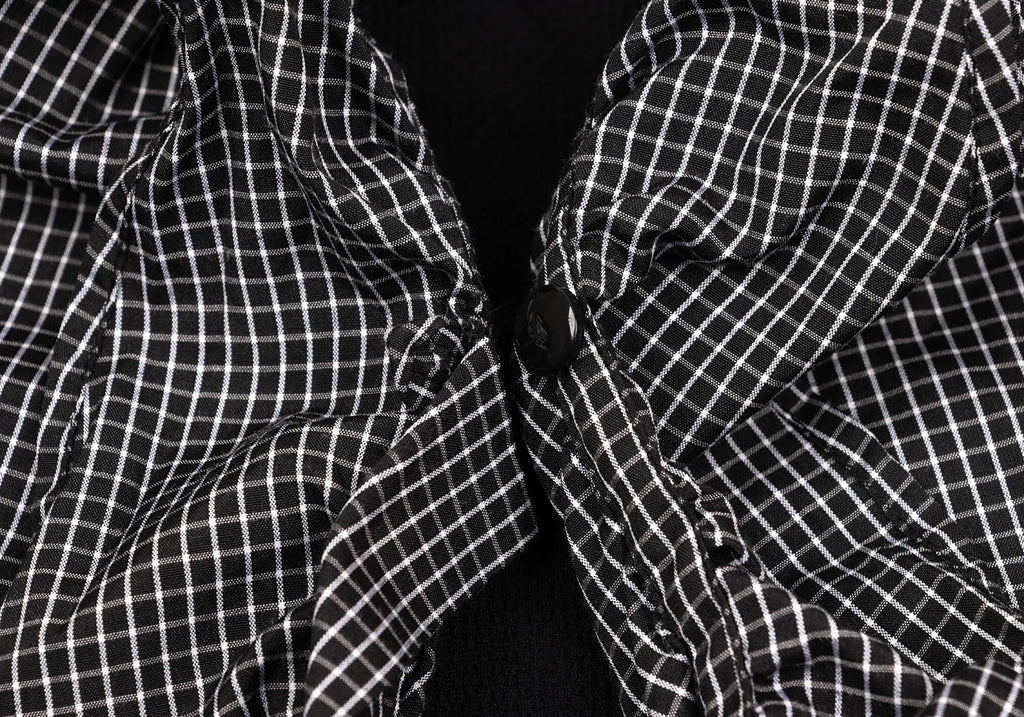NARACAMICIE JAPAN. Black/Grey Checked Frill Switching Sleeveless Blouse