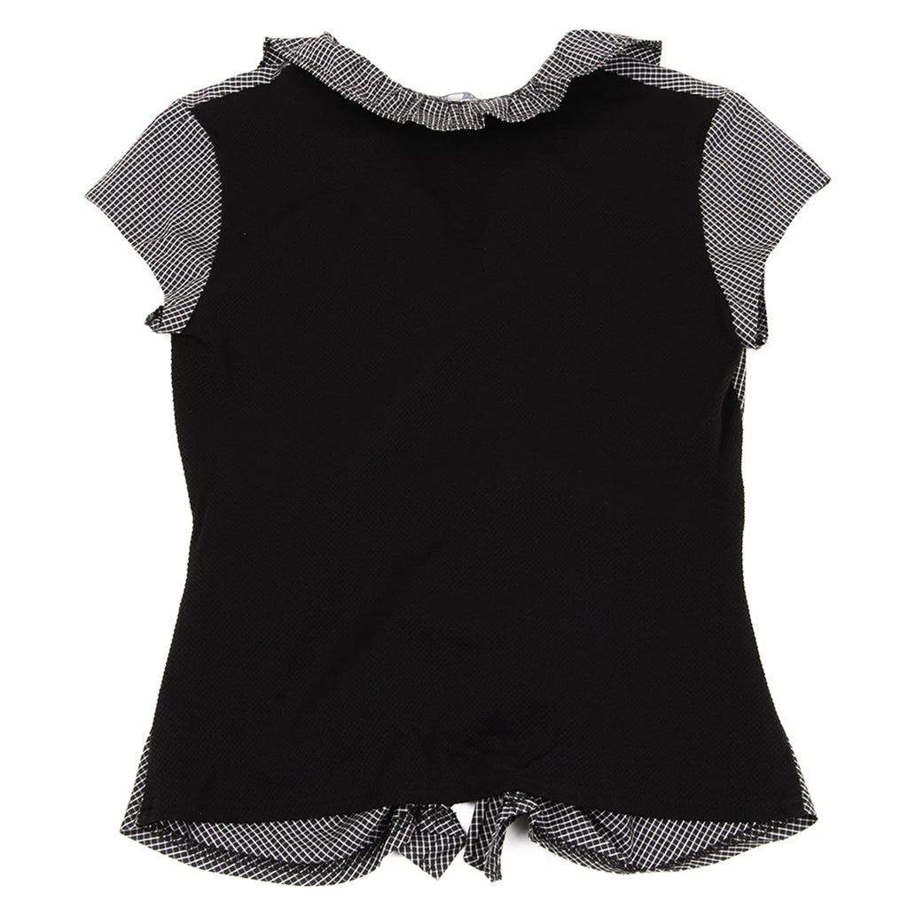NARACAMICIE JAPAN. Black/Grey Checked Frill Switching Sleeveless Blouse