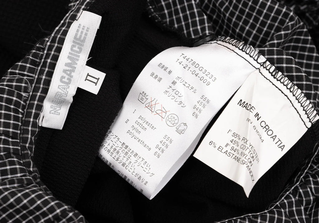 NARACAMICIE JAPAN. Black/Grey Checked Frill Switching Sleeveless Blouse