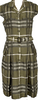 BURBERRY LONDON. Khaki Silk Blend Box Pleats Check Shirt Dress