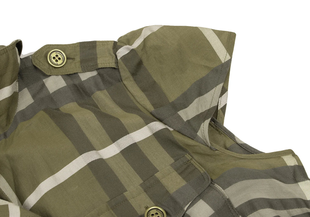 BURBERRY LONDON. Khaki Silk Blend Box Pleats Check Shirt Dress