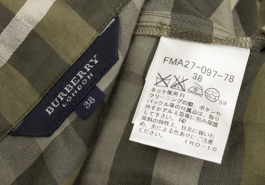 BURBERRY LONDON. Khaki Silk Blend Box Pleats Check Shirt Dress
