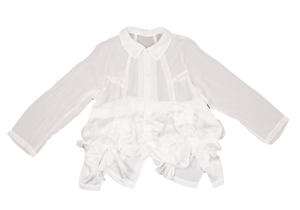 COMME des GARCONS JAPAN. White Polyester Hem Frill See-through Blouse