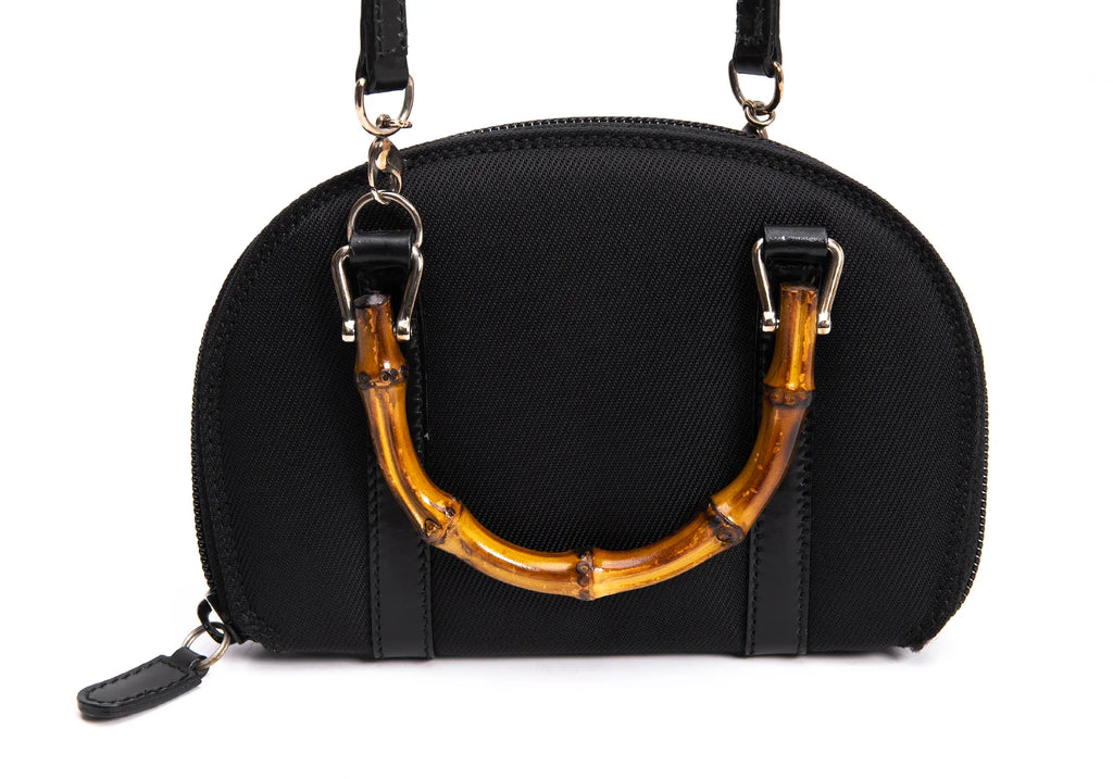 GUCCI Italy. Bamboo Handles Black Mini Crossbody Shoulder Bag w/Box