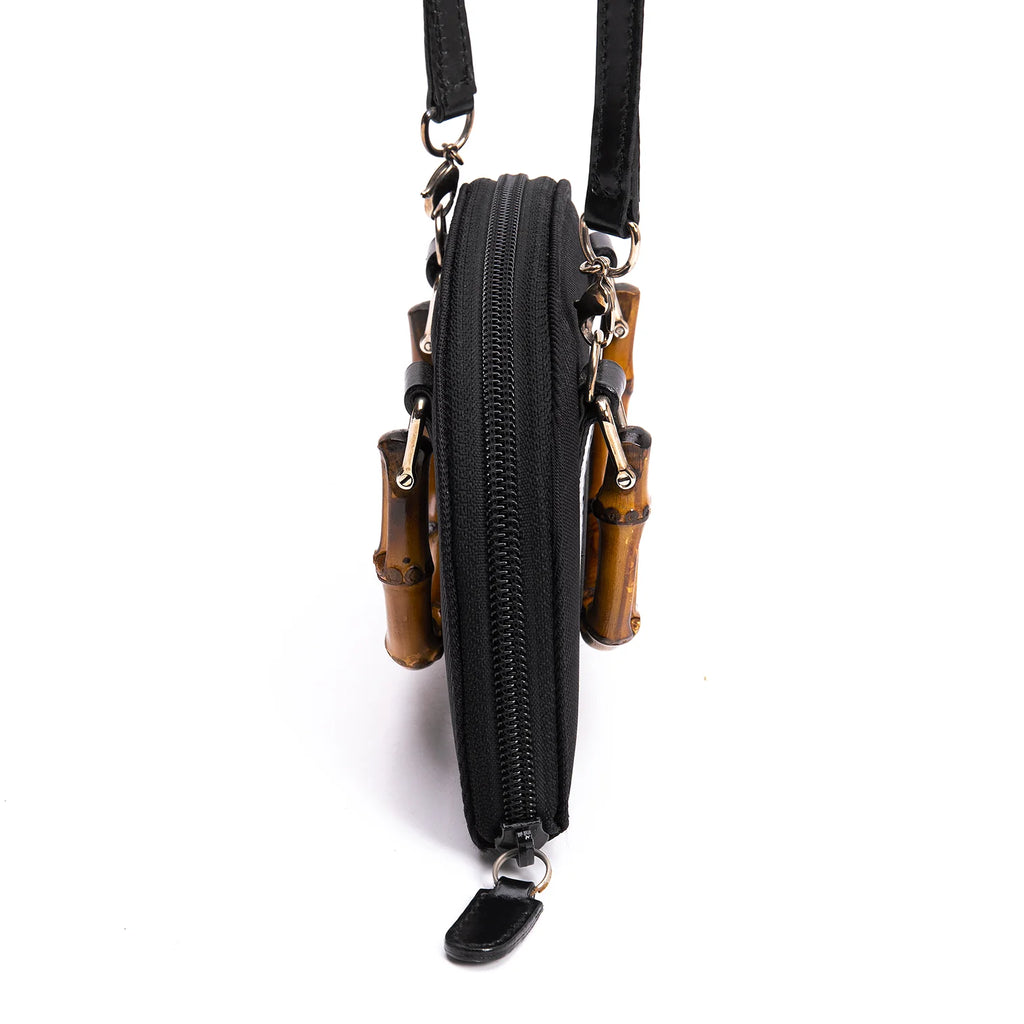 GUCCI Italy. Bamboo Handles Black Mini Crossbody Shoulder Bag w/Box