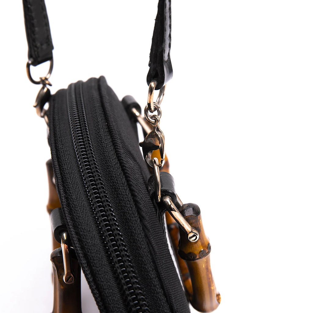 GUCCI Italy. Bamboo Handles Black Mini Crossbody Shoulder Bag w/Box