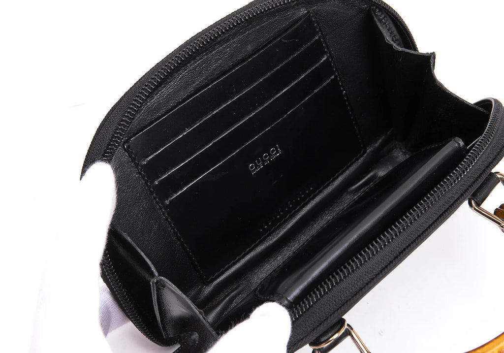 GUCCI Italy. Bamboo Handles Black Mini Crossbody Shoulder Bag w/Box