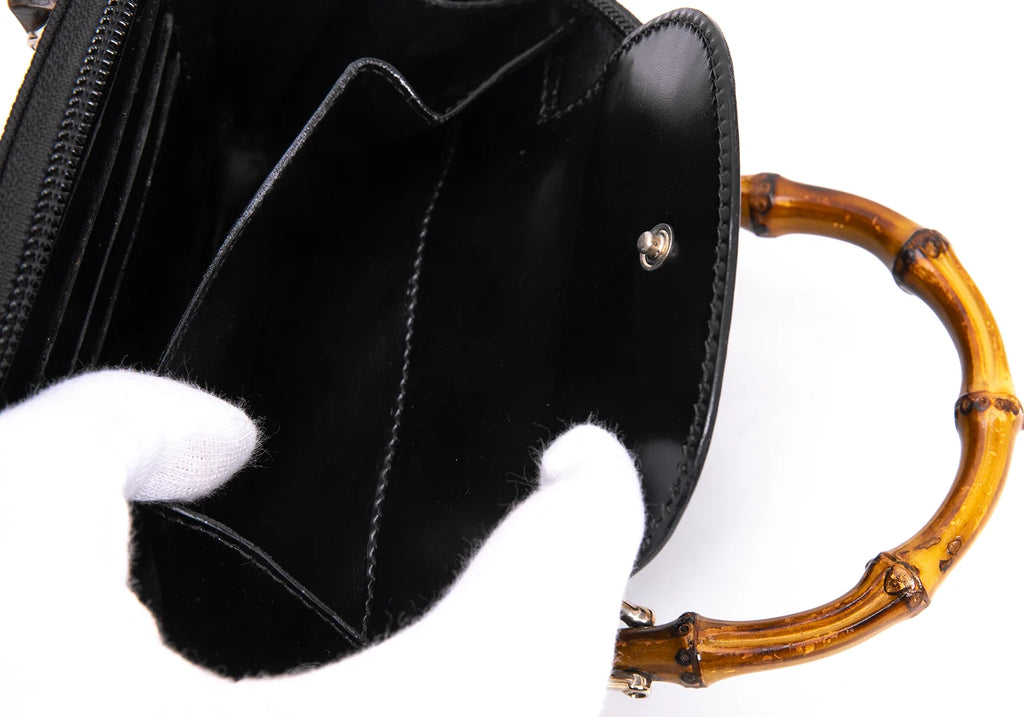 GUCCI Italy. Bamboo Handles Black Mini Crossbody Shoulder Bag w/Box
